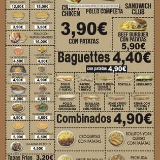 Carta de Asador Virginia: baguettes, combinados y especialidades