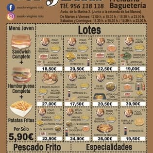 Carta de Asador Virginia: menú joven y lotes